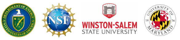 A horizontal row of four institutional logos on a white background: the U.S. Department of Energy logo, the National Science Foundation (NSF) logo, the Winston-Salem State University logo with red text, and the University of Maryland seal.